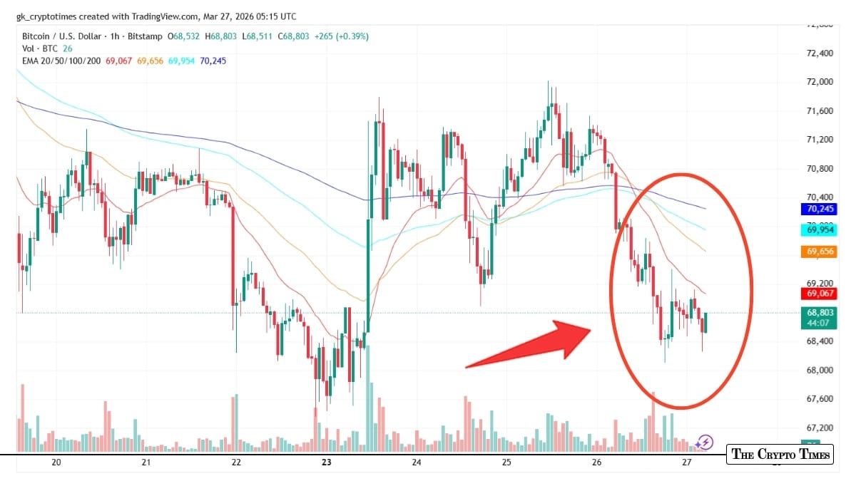 Bitcoin price chart showing pressure ahead of $14 billion options expiry March 2026