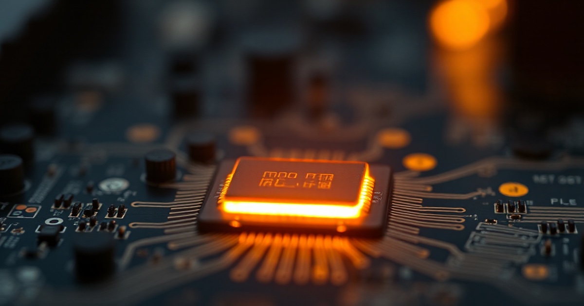 A glowing amber microchip on a dark circuit board in macro close-up, illustrating the June 11 2026 ThriveInMarkets evening review as semiconductor stocks led a broad rebound with Intel up about 9 percent on a Bank of America upgrade, Lam Research and Applied Materials each up around 8 percent and Micron and AMD up more than 3 percent, while Oracle slumped about 12 percent after signaling more debt to fund its data-center buildout, helping the Nasdaq Composite gain roughly 2.54 percent on the day