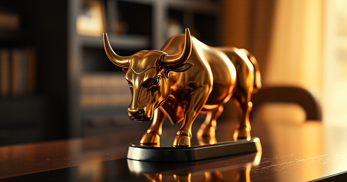 A polished golden bull statue on a dark reflective desk under dramatic amber light, illustrating the June 11 2026 ThriveInMarkets evening review as US stocks rebounded sharply, with the S&P 500 closing up about 1.75 percent near 7,394 just shy of 7,400, the Nasdaq Composite gaining roughly 2.54 percent, the Dow Jones Industrial Average jumping about 930 points or 1.86 percent back above 50,000 to 50,848.75 and the small-cap Russell 2000 climbing about 3 percent, after President Trump paused planned strikes on Iran and signaled a deal was close, draining the war premium out of crude as WTI fell more than 4 percent toward 86 dollars a barrel and reversing the morning session's Strait of Hormuz spike, while semiconductor stocks led with Intel up 9 percent on a BofA upgrade and Lam Research and Applied Materials each up about 8 percent, Oracle slumped 12 percent on debt-funded data-center spending, Bitcoin rose to about 63,271 dollars, Ethereum to about 1,678 dollars and gold recovered to about 4,105 dollars off a seven-month intraday low, all ahead of the record SpaceX IPO debut on the Nasdaq tomorrow