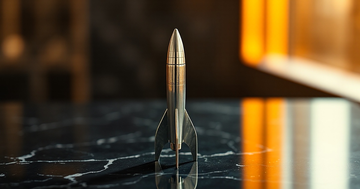 A sleek polished silver rocket model stands upright on a dark reflective marble surface under dramatic amber and gold rim light with soft bokeh, illustrating the June 16 2026 ThriveInMarkets evening review as SpaceX jumped about 20 percent for a third straight session on its 60 billion dollar all-stock acquisition of Anysphere, the maker of the Cursor AI coding tool, while the Dow Jones Industrial Average rose 0.64 percent to a record 52,002.94, the S&P 500 eased 0.57 percent to 7,511.56 and the Nasdaq Composite fell 1.15 percent to 26,376.34 in a tech and chip pullback, Bitcoin slipped to about 65,753 dollars, Ethereum to about 1,792 dollars, spot gold firmed near 4,340 dollars and WTI crude sank about 5 percent to 76.75 dollars, all ahead of Kevin Warsh's first Federal Reserve decision and dot plot on Wednesday June 17