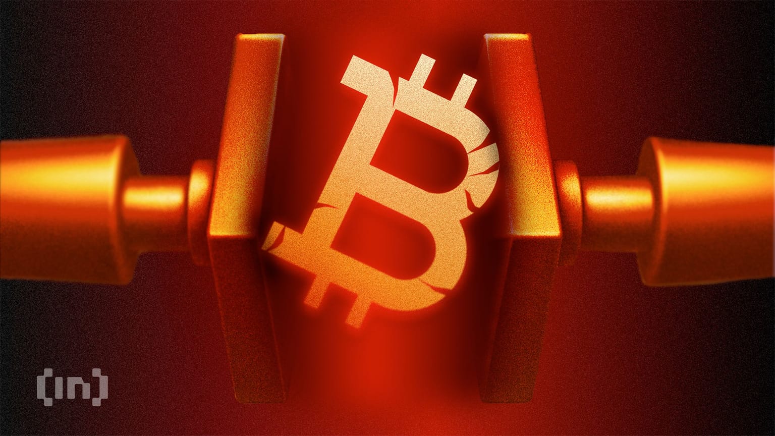 A golden Bitcoin symbol compressed between two hydraulic press plates on a dark red background, marking Monday August 17 2026 when Bitcoin reclaimed 64,000 dollars and traded near 64,250 after this morning's analysis still had the coin boxed under that shelf at about 63,490
