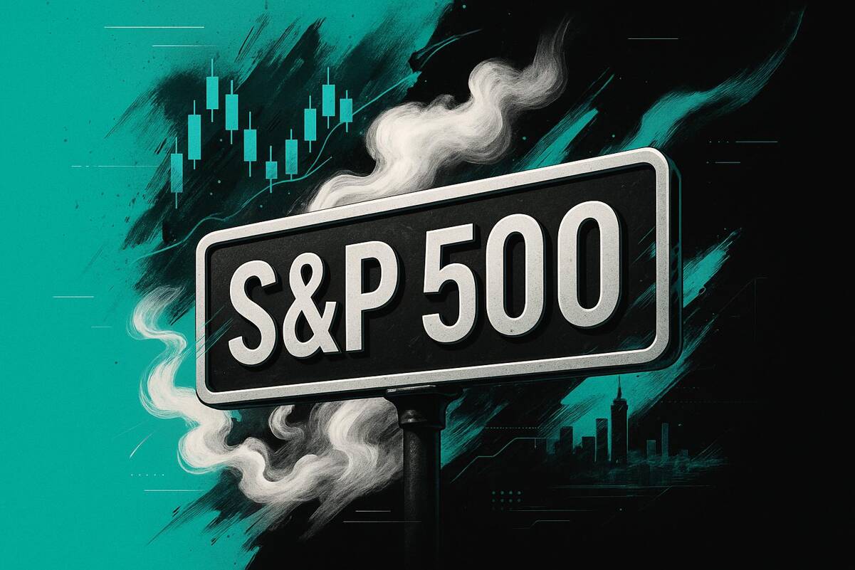 An illustrated S&P 500 street sign with candlestick charts and a city skyline, used as the ThriveInMarkets evening-review inline image for Friday August 28 2026, when the S&P 500 closed 7,711.76, down 0.2 percent, after Chair Kevin Warsh's Jackson Hole keynote lifted September hike odds toward 58 percent
