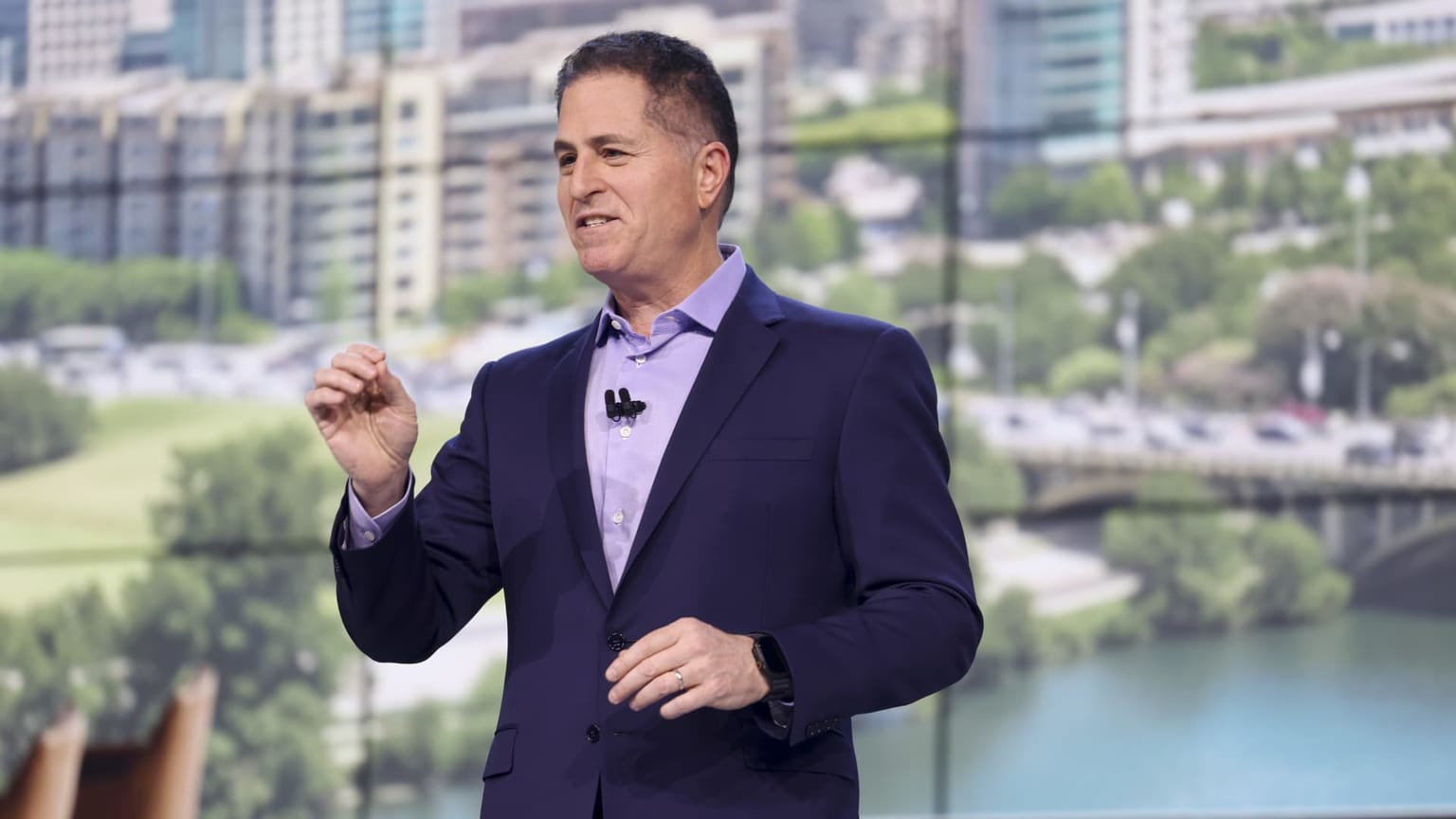 Dell Technologies founder Michael Dell speaking on stage in a navy suit, used as the ThriveInMarkets evening-review inline image for Tuesday September 1 2026, when Dell shares jumped about 10 percent after hours after fiscal second-quarter revenue of 46.97 billion dollars beat the 44.92 billion street print and the company lifted full-year revenue guidance to 192 billion from 167 billion as AI-optimized server sales doubled