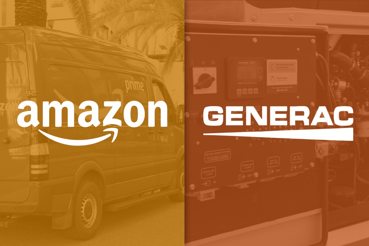 Split image of an Amazon Prime van and a Generac generator control panel, used as the ThriveInMarkets evening-review inline image for Thursday September 17 2026, when Generac jumped about 18 percent after Amazon took a warrant in a backup-generator supply agreement with 2.4 billion dollars of initial deliveries and up to 8 billion dollars of qualifying payments