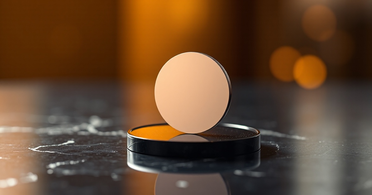 A polished circular silicon wafer stands on edge on a dark reflective marble surface under warm amber rim light, used as the ThriveInMarkets evening-review inline image for Monday September 21 2026, when Advanced Micro Devices rallied about 10 percent to a 1 trillion dollar market value, Intel rose about 12 percent, and the PHLX Semiconductor Index gained 4.3 percent