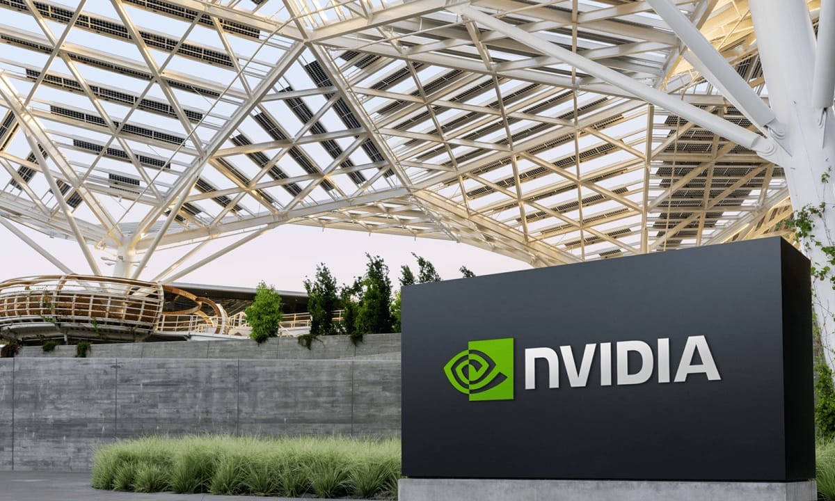The Nvidia headquarters sign under a solar canopy in Santa Clara, used as the ThriveInMarkets evening-review inline image for Monday September 28 2026, when Nvidia closed about 229 dollars, up 1.7 percent, after authorizing an additional 150 billion dollars of share repurchases that lifted remaining buyback capacity to 235 billion dollars