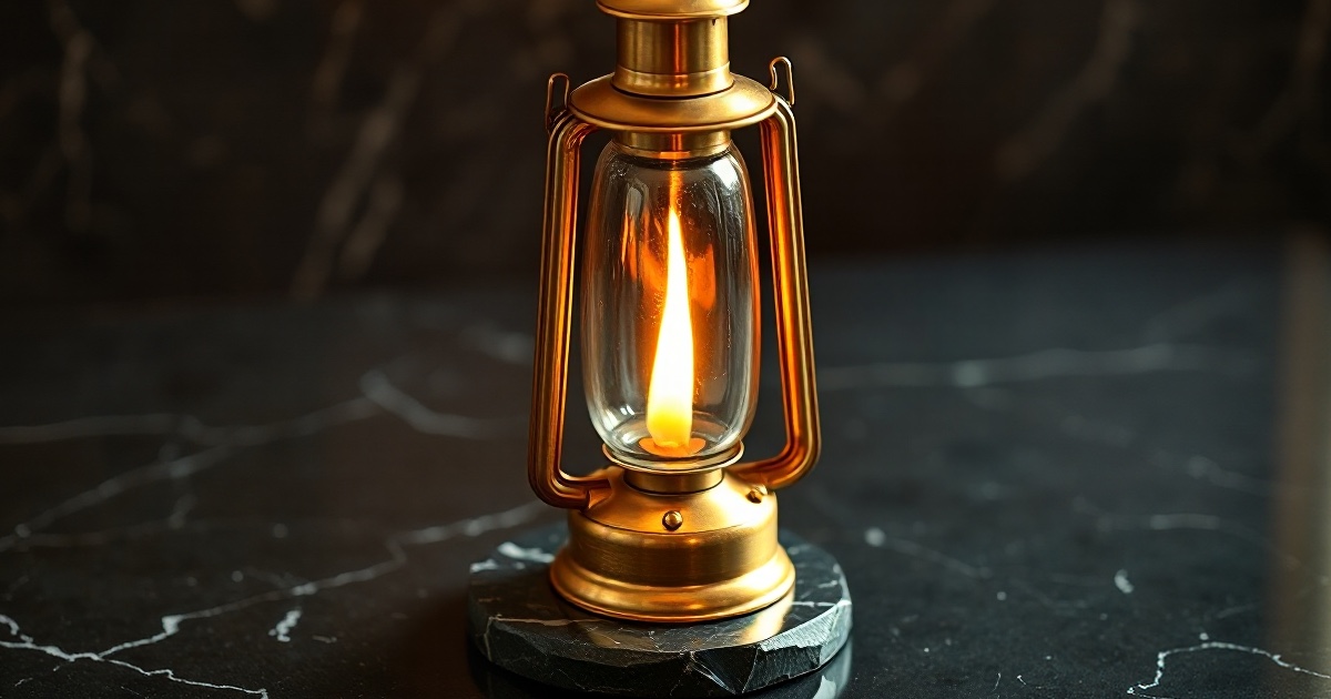 A vintage brass kerosene lantern with a tall amber flame standing on dark marble, used as the ThriveInMarkets evening-review inline image for Friday October 16 2026, when West Texas Intermediate last printed about 101.41 dollars and Brent last printed 109.86 dollars after reversing this morning's IEA-led fade