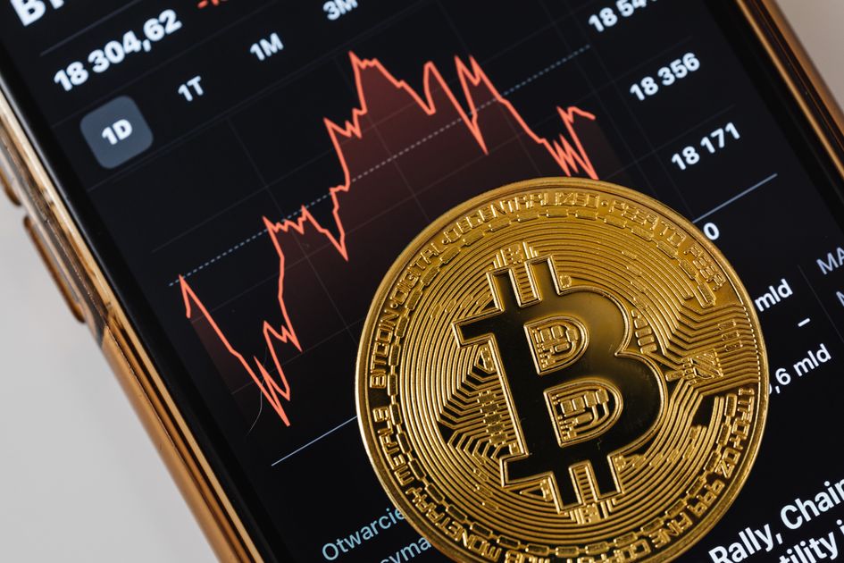 Bitcoin coin beside a smartphone price chart illustrating the June 2 2026 ThriveInMarkets morning analysis as US spot bitcoin exchange-traded funds logged an eleventh straight session of net outflows totaling about 3.45 billion dollars, the longest stretch of net redemptions since the funds debuted in January 2024, pulling Bitcoin below the 71,400 level toward 70,000 dollars while Ethereum lingered near 1,980 dollars and risk appetite stayed cautious amid a fresh US-Iran military escalation and higher oil prices