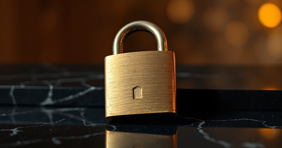 A closed brass padlock resting on a dark reflective marble surface under warm amber light, marking Wednesday August 19 2026 when gold bounced toward 4,354 dollars after Tuesday's break of the 4,400 shelf as the 10-year yield eased toward 4.69 percent ahead of 18:00 UTC FOMC minutes
