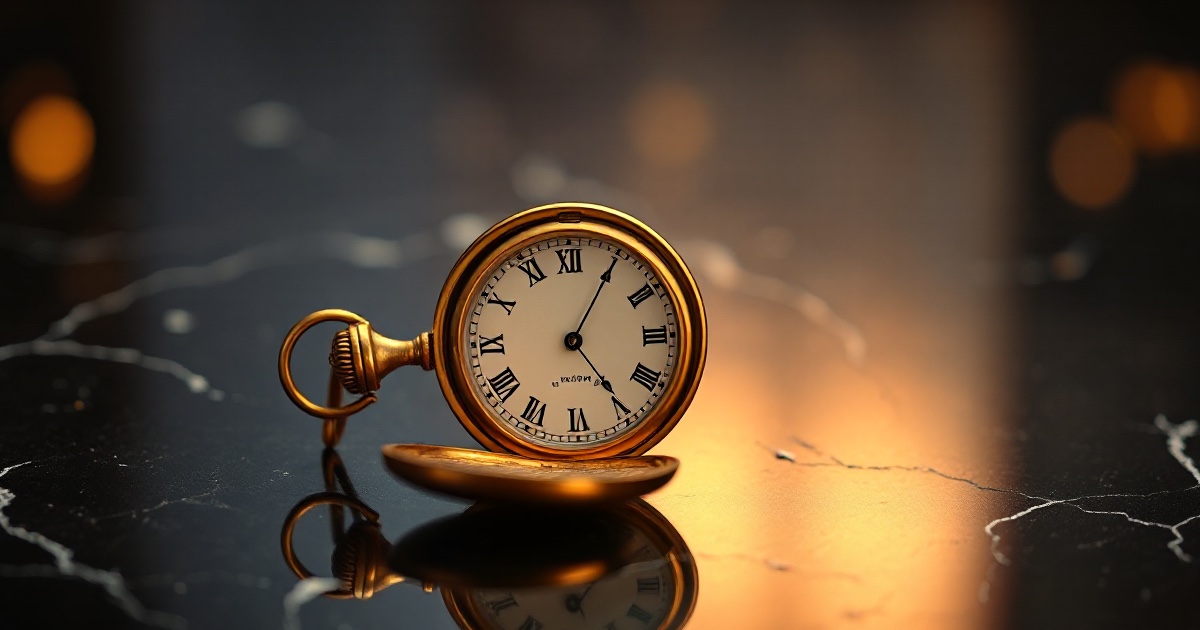 A vintage open gold pocket watch on dark reflective black marble under amber rim light, used as the ThriveInMarkets morning analysis inline image for Monday August 24 2026, when spot gold extended to a three-month high near 4,650 dollars ahead of Wednesday's July core PCE and Chair Kevin Warsh's first Jackson Hole keynote on Friday