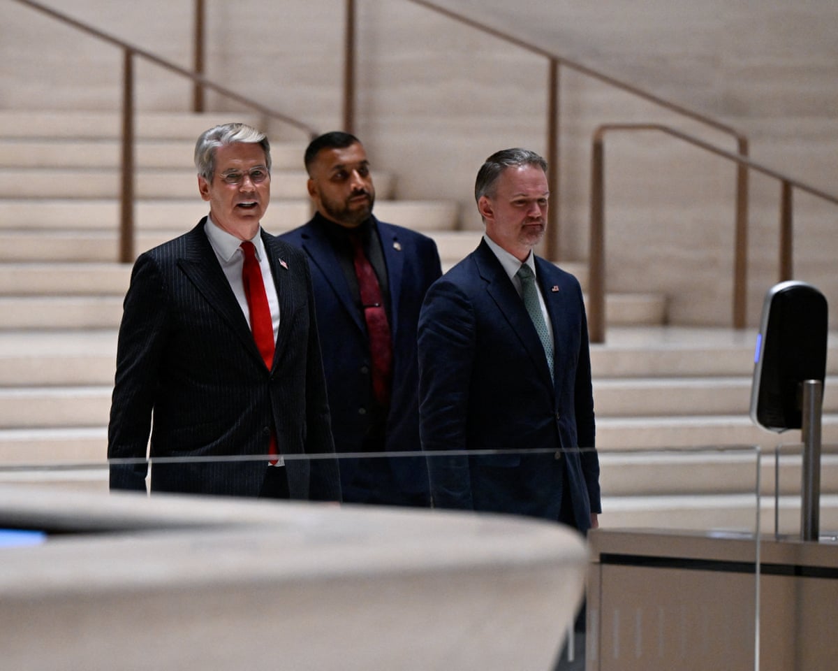 US Treasury Secretary Scott Bessent, left, and US Trade Representative Jamieson Greer walk after talks with China's Vice Premier He Lifeng at JPMorgan Chase headquarters in New York on 20 September 2026, used as the ThriveInMarkets morning analysis hero for Monday September 21 2026, when Bessent called the engagement very successful ahead of Thursday's Trump-Xi summit and West Texas Intermediate October futures slid under 100 dollars to about 98.50