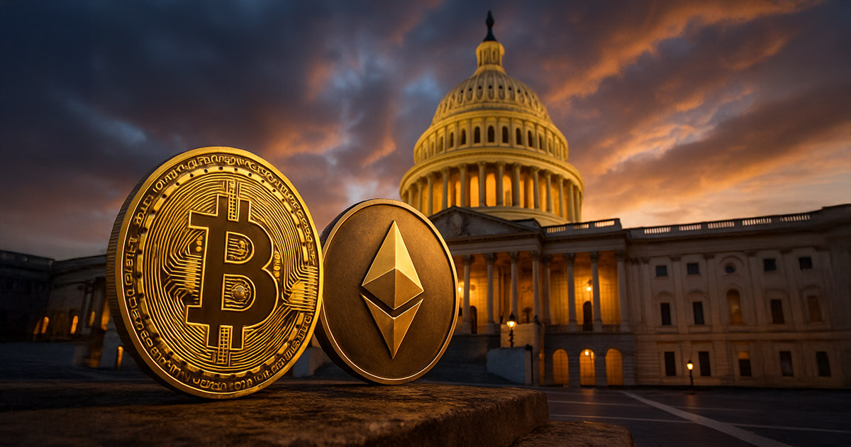 US Congress building with Bitcoin and Ethereum logos representing digital asset regulation
