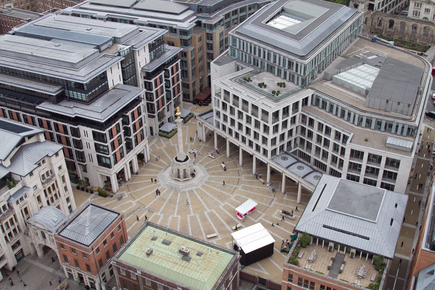Paternoster Square in London, home of the London Stock Exchange, photographed by Ramón Cutanda López in 2011 and used under CC BY 2.0. London is one venue for the European Vanguard ex-US share
