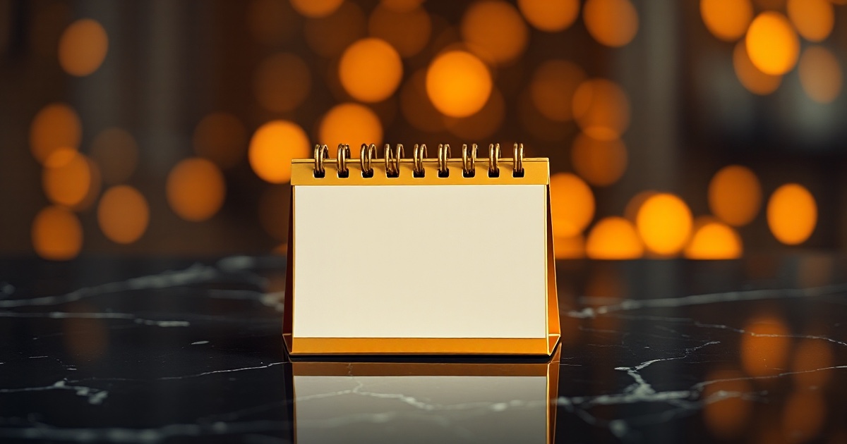 A polished golden desk flip calendar block with a single blank page standing upright on a dark reflective black marble surface under dramatic warm amber and orange rim light with soft glowing golden bokeh behind it, used in the ThriveInMarkets week-ahead preview for the trading week of Monday August 3 to Friday August 7 2026, the first full week after the July 29 Federal Reserve hold at 3.50 to 3.75 percent, headlined by Friday's July nonfarm payrolls report expected near plus 130,000 jobs after June's shock plus 57,000 print, alongside ISM Manufacturing on Monday, ADP private payrolls and ISM Services on Wednesday, and a dense earnings slate spanning Palantir after Monday's close, Caterpillar and AMD on Tuesday, and Eli Lilly, Disney, Uber and Shopify on Wednesday, with Bitcoin trading near 62,900 dollars and the S&P 500 reopening after a record Friday close of 7,489.72