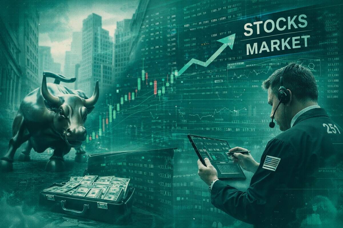 A composite of the Wall Street Charging Bull, a headset-wearing floor trader with a tablet, and overlay stock charts labeled stocks market, used as the ThriveInMarkets week-ahead hero for August 24 to 28 2026, when Chair Kevin Warsh's first Jackson Hole keynote, Wednesday's July core PCE, and Nvidia earnings headline the docket