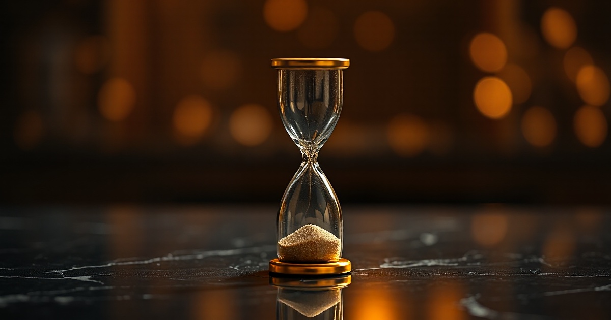 A single elegant golden hourglass with fine sand running low through the narrow neck stands on a dark reflective black marble surface under dramatic warm amber and gold rim light with soft glowing bokeh, illustrating the June 22 to 26 2026 ThriveInMarkets weekly recap as the clock ran down on Binance's European operations with the exchange preparing to halt EU services from July 1 after failing to secure a MiCA license, while a 1.4 trillion dollar selloff in artificial-intelligence stocks dragged the Nasdaq Composite down about 4.6 percent on the week to 25,297.62, Bitcoin slid below 58,000 dollars to its lowest level since September 2024 before recovering near 60,100, Ethereum eased to about 1,580 dollars as the Ethereum Foundation cut 20 percent of its staff, WTI crude fell about 11 percent to a four-month low near 68.86 dollars and gold eased to roughly 4,063 dollars
