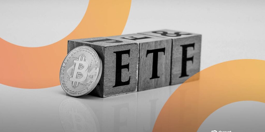 Wooden blocks spelling ETF beside a silver Bitcoin, used as the ThriveInMarkets weekend recap inline image for August 24 to 30 2026, when US spot bitcoin ETFs took in about 2.8 billion dollars across eight sessions then posted a 201.81 million dollar Friday outflow as Bitcoin tagged 81,455 dollars and faded toward 78,150 live on Sunday