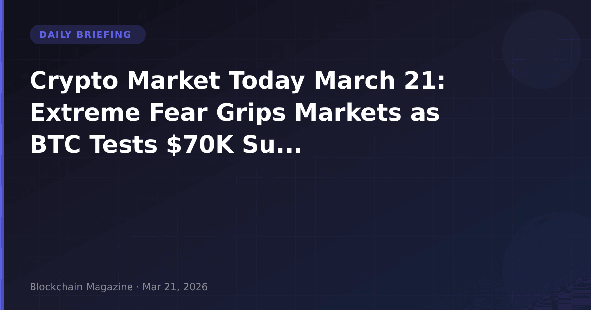 Bitcoin and crypto market daily briefing showing extreme fear sentiment