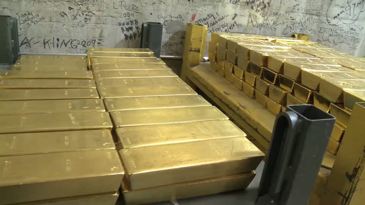 Stacks of gold bars in storage at the West Point Mint, used as the ThriveInMarkets hero for the September 28 2026 article on why gold is falling while the 10-year Treasury yield sits near 5.16 percent